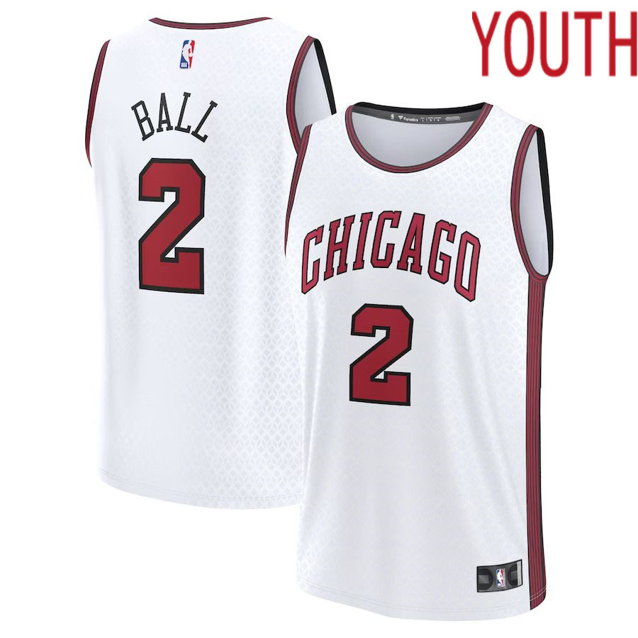 Youth Chicago Bulls #2 Lonzo Ball Fanatics Branded White City Edition 2022-23 Fastbreak NBA Jersey